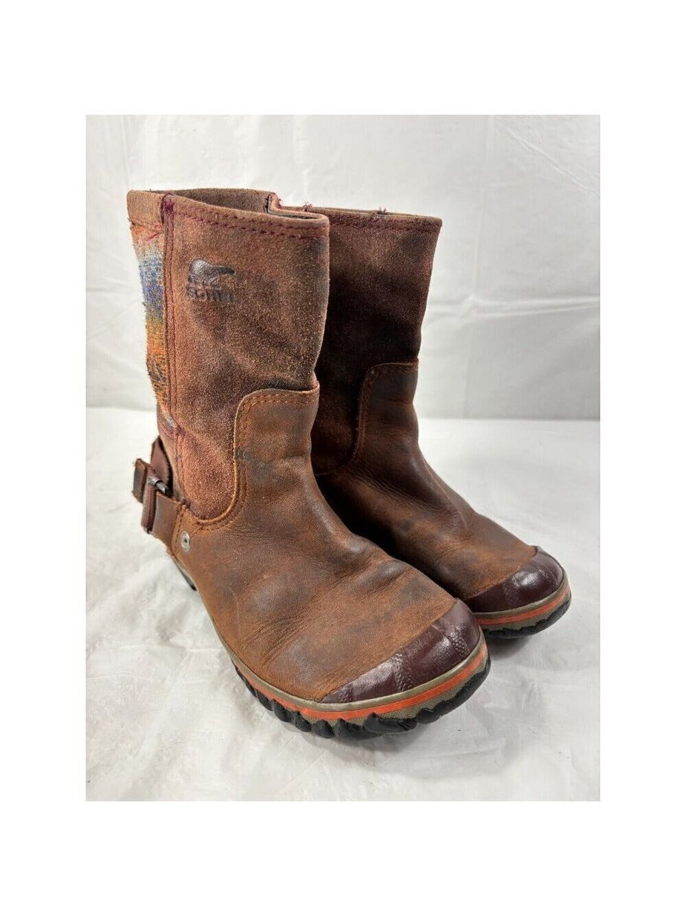 Sorel Slimshortie Madder Blanket Brown Leather Boots Women's Size 5